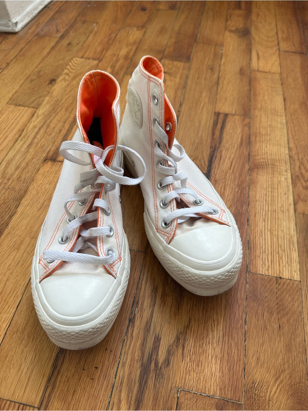 Customized Converse High-Top Canvas Sneakers - White with Orange Trim
